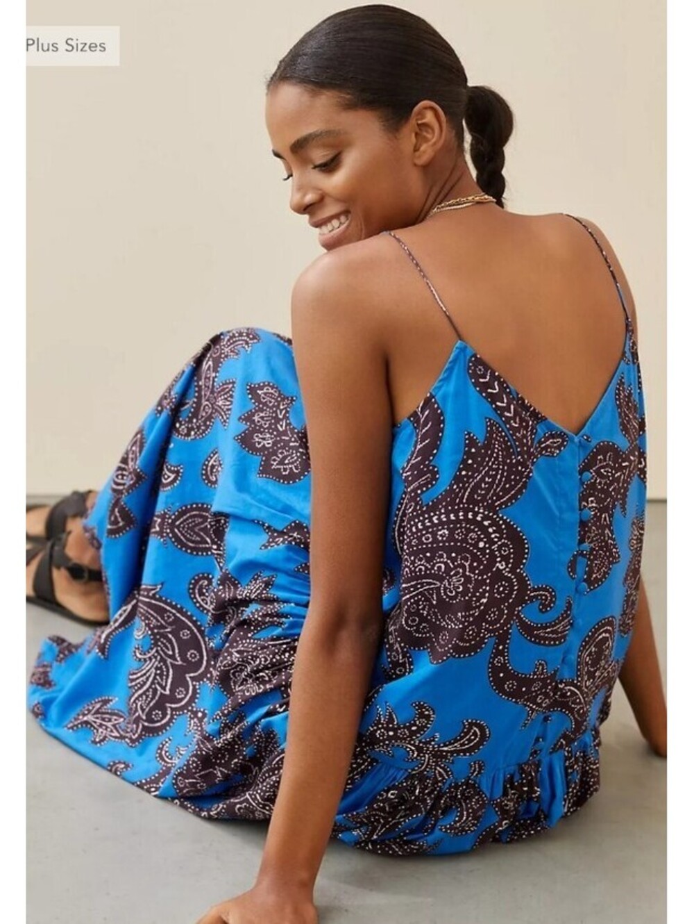 Anthropologie Atsu Medium Flounced Paisley Midi DressBlue Button Detail